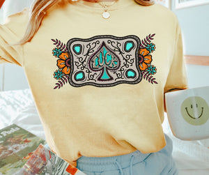 "Turquoise Blossom Buckle Tee"